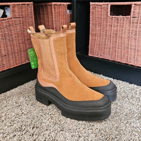 Sam Edelman Lulia Tan Suede Platform Lug Sole Chelsea Boots Size 8 - Picture 6 of 9